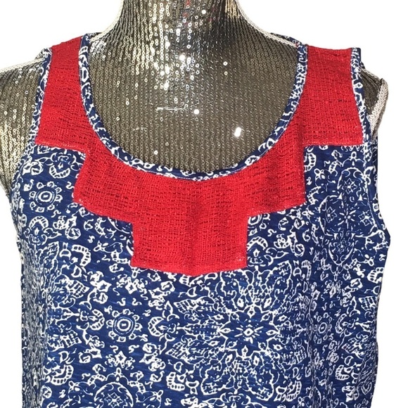 New Lucky Brand tank top red mesh top blue medallion Plus 1X - Picture 2 of 8